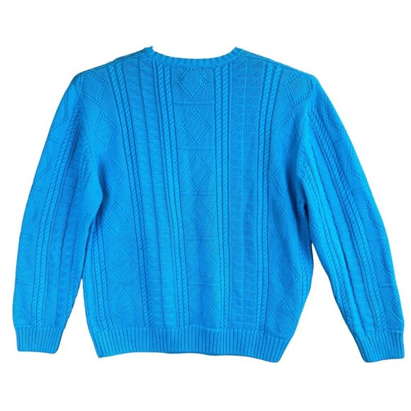 VTG Hunt Club Mens Large Sweater Blue Grandpa Core Cable Knit Pullover Japan 90s - Picture 2 of 11